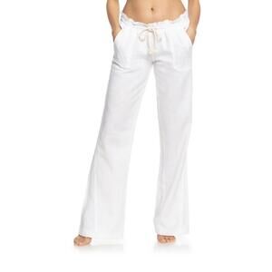 Roxy Y2k  White Linen Drawstring Waist Pants